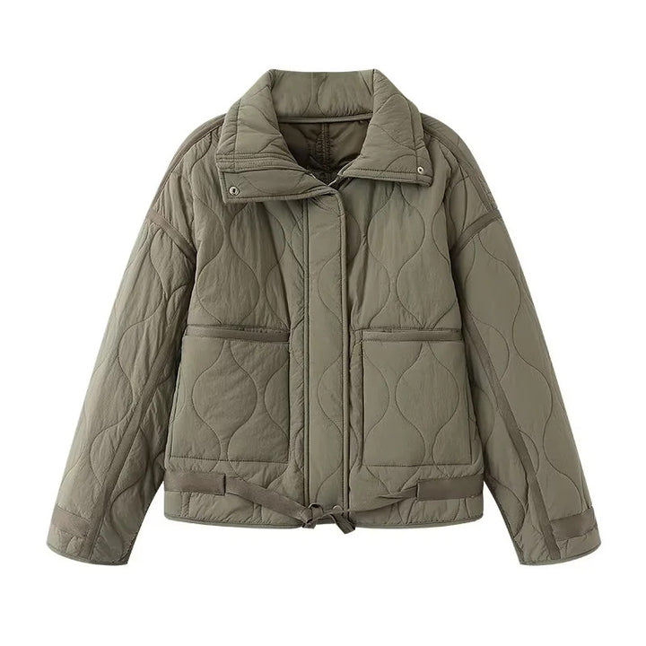 Damen nan gesteppte Boxy-Übergangsjacke mit Tunnelzugsaum, Stehkragen und aufgesetzten Taschen Drune