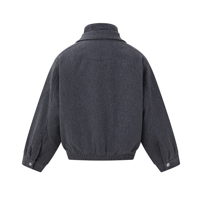 Herren Boxy Wollmix-Blousonjacke mit asymmetrischem Doppelverschluss und hohem Stehkragen Drune