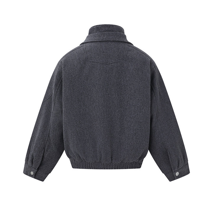 Herren Boxy Wollmix-Blousonjacke mit asymmetrischem Doppelverschluss und hohem Stehkragen Drune