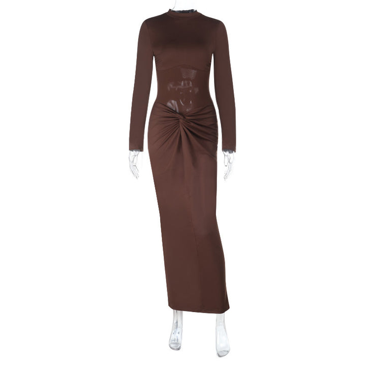 Damen elegantes Maxikleid mit einzigartigem Wickel-Design und langen Ärmeln Drune