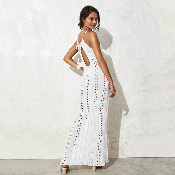 Damen elegantes, transparentes Maxikleid mit zarten Häkelverzierungen Drune