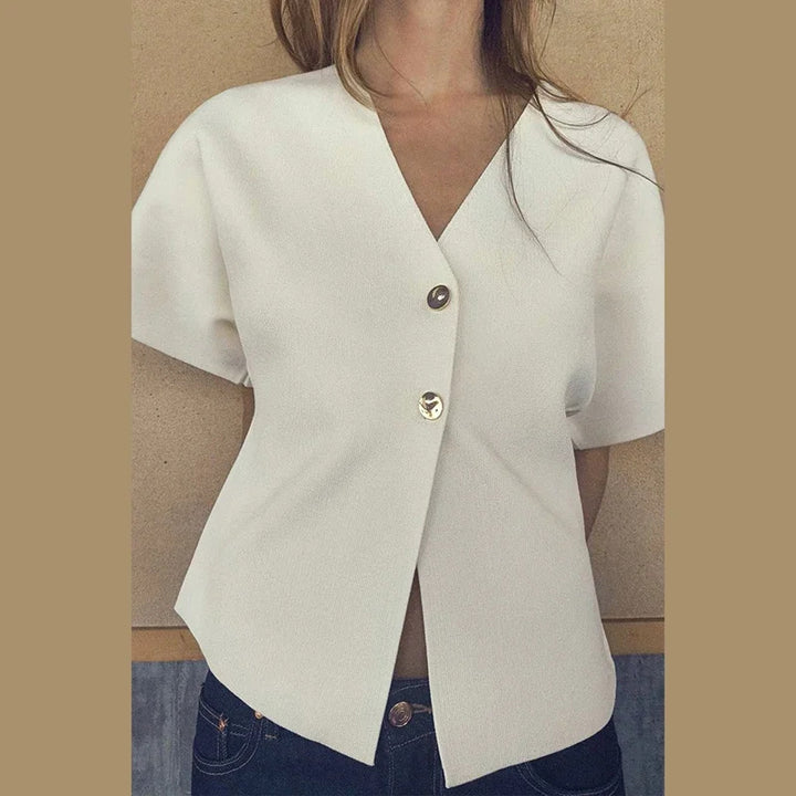 Damen Modische Kurzjacke mit weitem Schnitt und dekorativen Knöpfen Drune