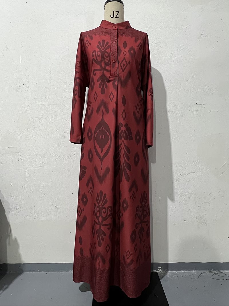 Damen maxilanges Kleid mit elegantem Muster und Knopfdetails Drune