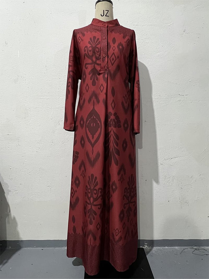 Damen maxilanges Kleid mit elegantem Muster und Knopfdetails Drune
