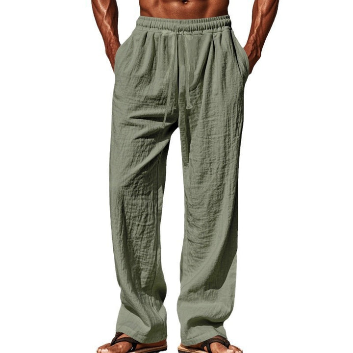 Herren nan weite Leinen-Loungehose mit elastischem Tunnelzugbund, Kordelzug und geradem Bein Drune