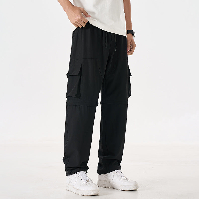 Herren wandelbare Cargo-Zip-Hose mit abnehmbaren Oberschenkeln, großformatigen Pattentaschen und elastischem Kordelbund Drune