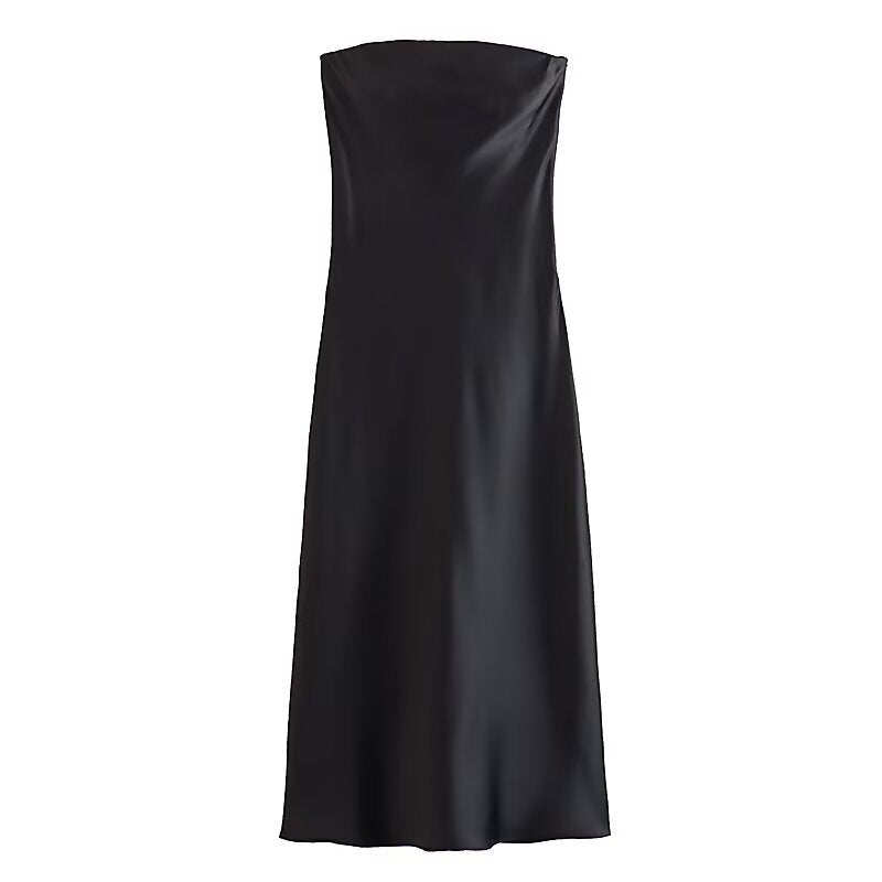 Damen langes Abendkleid im eleganten Satin-Look mit trägerlosem Design Drune