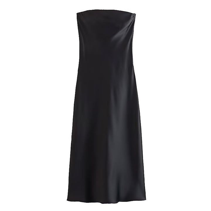 Damen langes Abendkleid im eleganten Satin-Look mit trägerlosem Design Drune