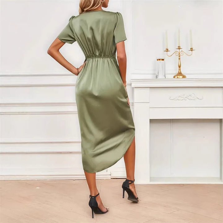 Damen Wickelkleid mit elegantem V-Ausschnitt und gerafftem Design Drune