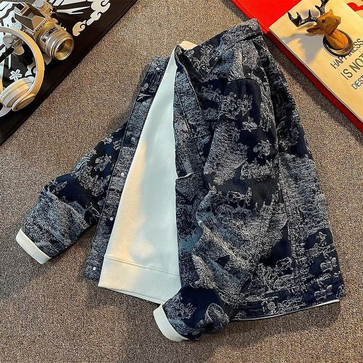 Herren Denimjacke mit kreativem Allover-Print Drune