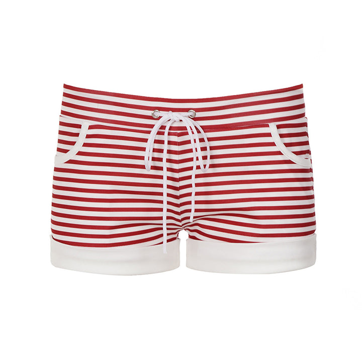 Damen gestreifte Sommer-Shorts mit elastischem Bund und praktische Taschen Drune