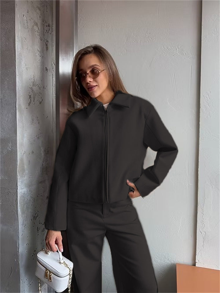 Damen Kurzjacke im Boxy-Schnitt mit Reißverschluss und Reverskragen Drune