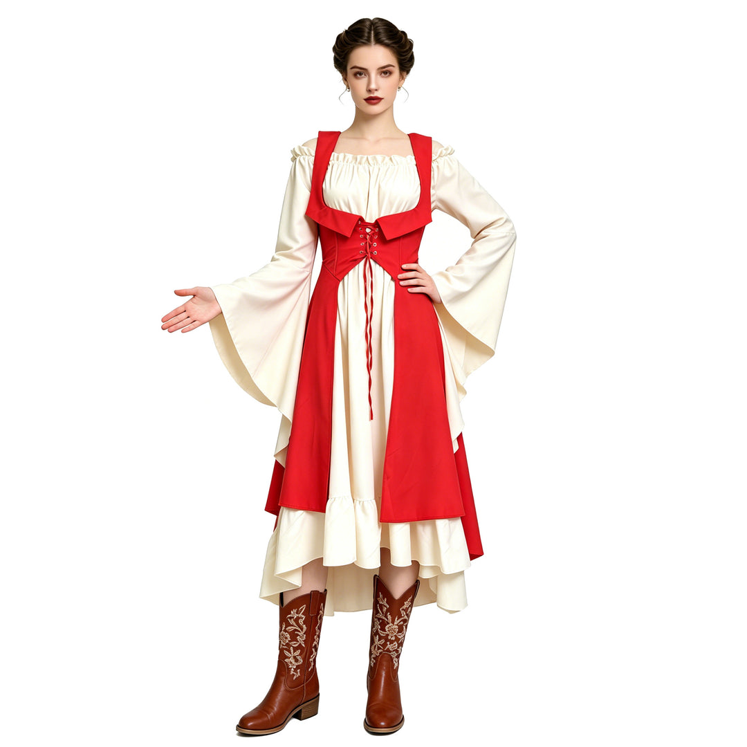 Damen nan schulterfreies Boho Maxikleid mit Volants, asymmetrischem Saum und Glockenärmeln Drune