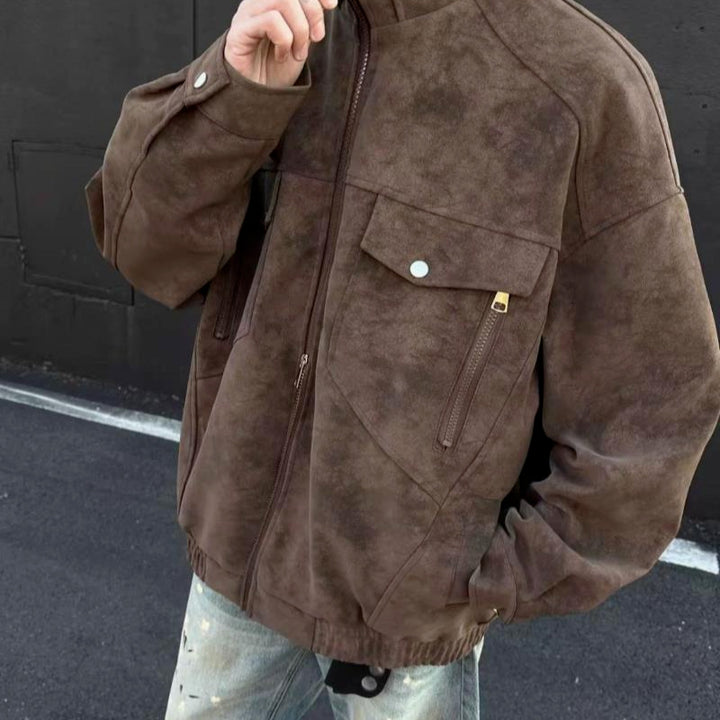 Herren lässige Utility-Jacke aus hochwertigem Kunstleder mit praktischen Taschen Drune