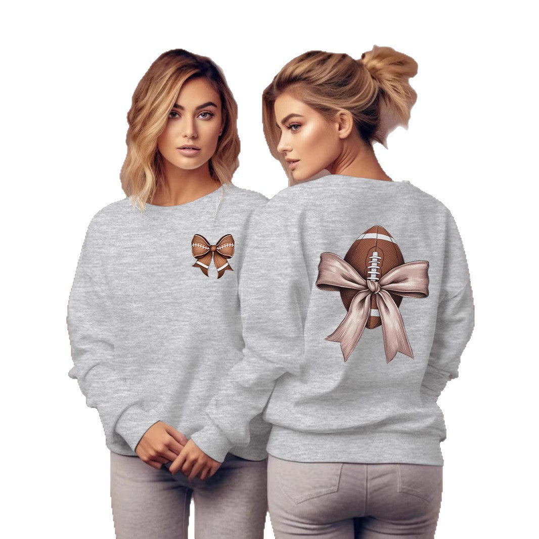Damen Sweatshirt mit niedlichem Footballmotiv und Schleifenakzent Drune
