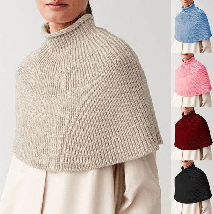 Damen Strick-Cape mit hohem Kragen und feiner Rippstruktur Drune