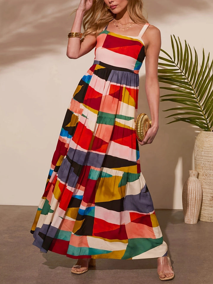 Damen Maxikleid mit buntem geometrischem Muster Drune