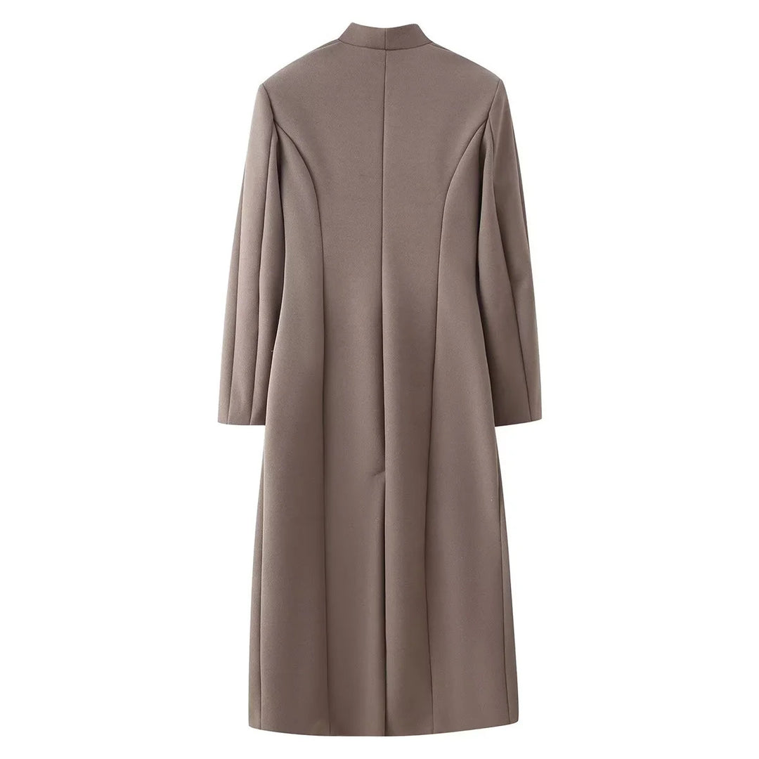 Damen nan minimalistischer langer Mantel mit schmalem Schalkragen und aufgesetzten Taschen Drune