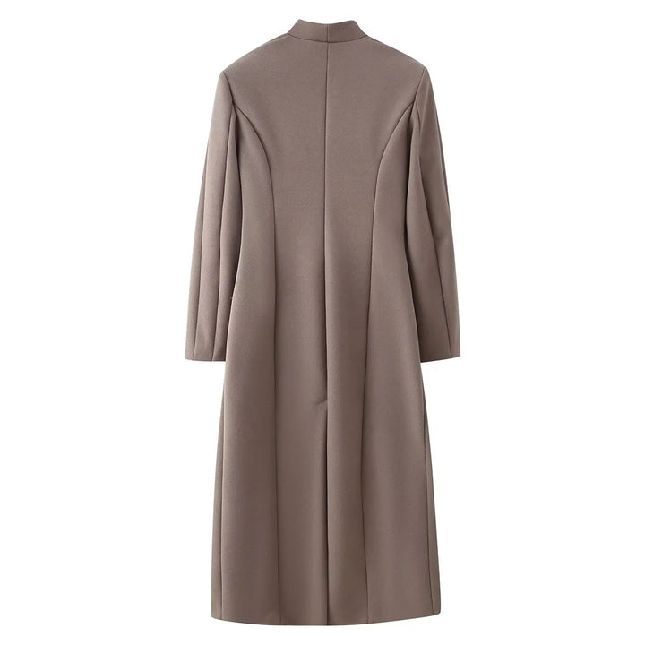 Damen nan minimalistischer langer Mantel mit schmalem Schalkragen und aufgesetzten Taschen Drune