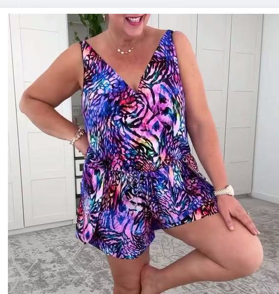 Damen lässiger Overall mit buntem Tiermuster Drune