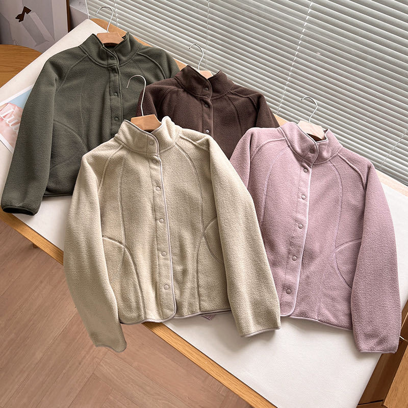 Damen Fleecejacke mit hohem Kragen und Druckknöpfen Drune