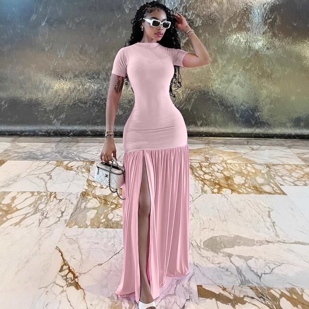 Damen Maxi-Kleid mit elegantem halblangen Ärmel und voluminösem Rock Drune