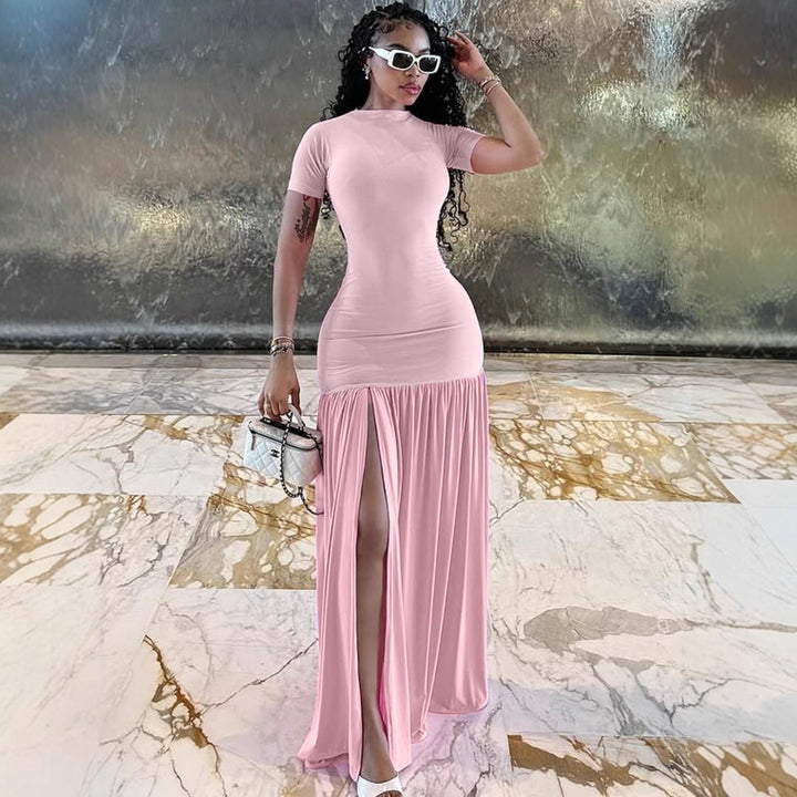 Damen Maxi-Kleid mit elegantem halblangen Ärmel und voluminösem Rock Drune