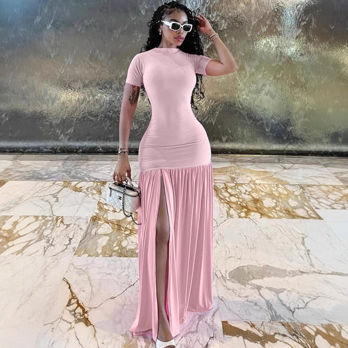 Damen Maxi-Kleid mit elegantem halblangen Ärmel und voluminösem Rock Drune
