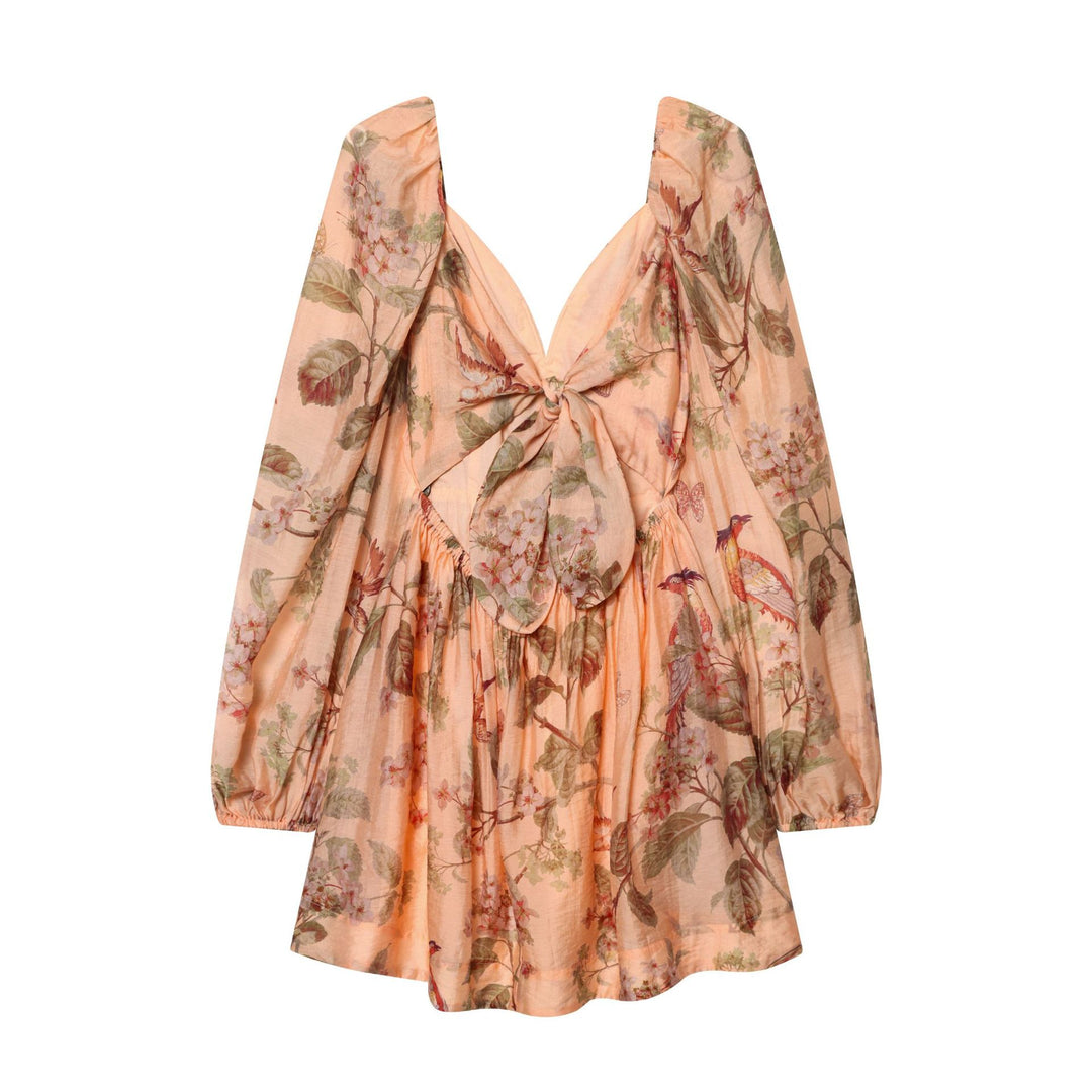 Damen nan florales V-Neck Stufenmidikleid mit tiefem Dekolleté und geraffter Taillenpartie Drune