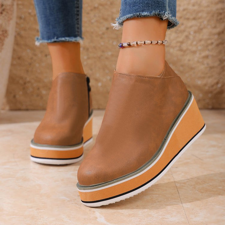 Damen nan Keilabsatz-Stiefelette mit seitlichem Reißverschluss und gepolstertem Komfortfußbett Drune