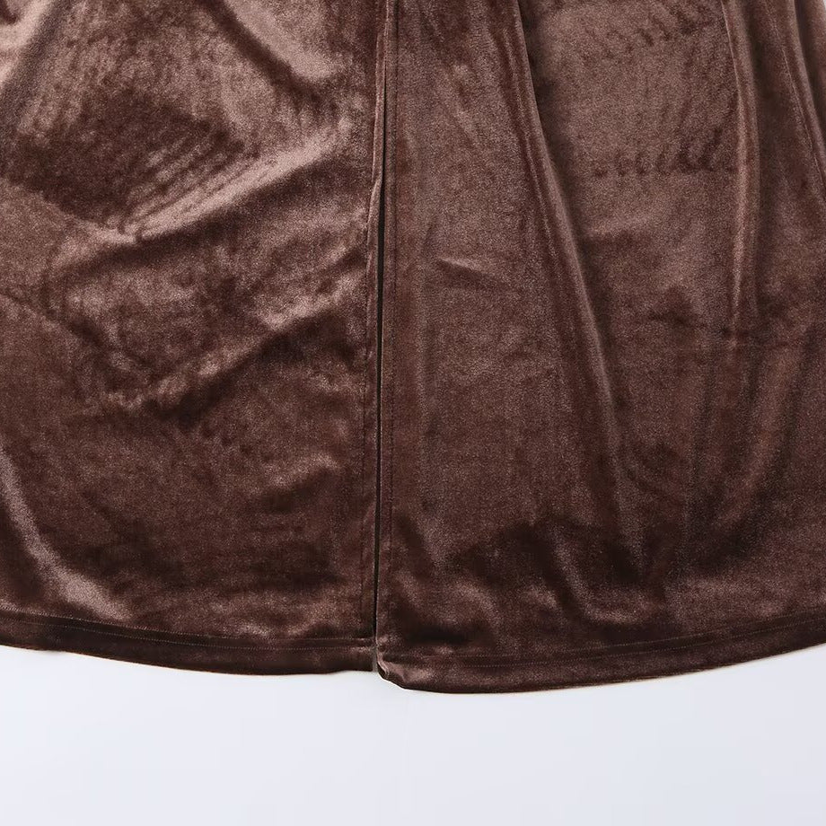 Damen Langer Samt-Mantel im Kimono‑Stil mit Mandarin‑Kragen und Knotenverschlüssen Drune