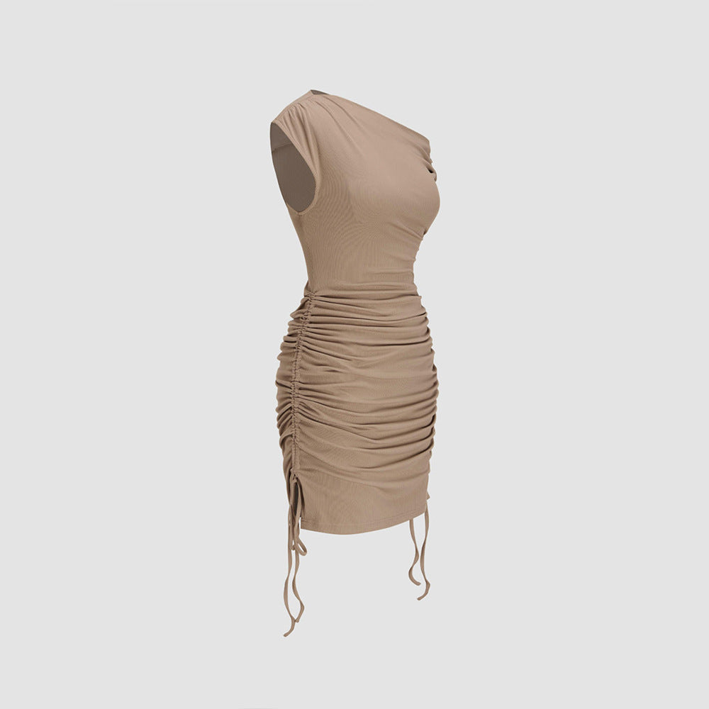 Damen figurbetontes Wickelkleid mit asymmetrischem Ausschnitt und Rüschendetails Drune