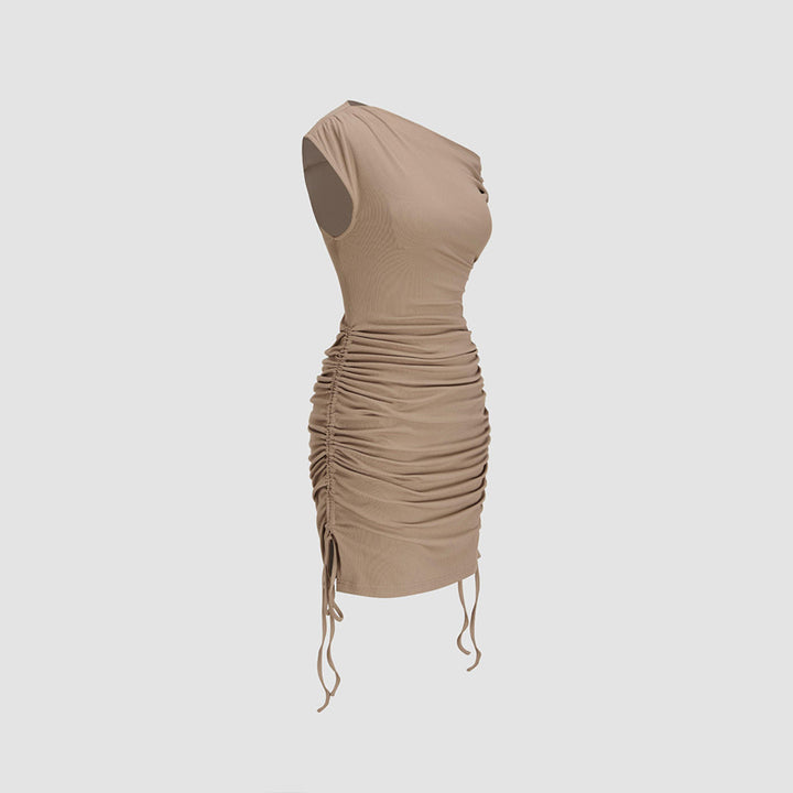 Damen figurbetontes Wickelkleid mit asymmetrischem Ausschnitt und Rüschendetails Drune