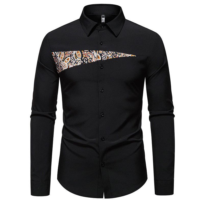Herren Slim-Fit Business-Hemd mit Paisley-Brustpasse und Kentkragen Drune