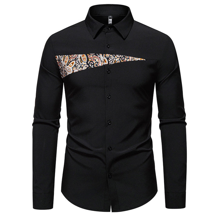 Herren Slim-Fit Business-Hemd mit Paisley-Brustpasse und Kentkragen Drune