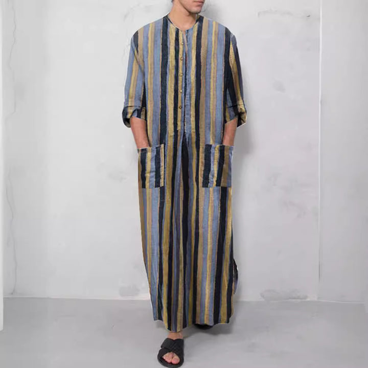 Herren nan lockerer Kaftan aus Leinenmischung mit Knopfleiste und aufgesetzten Taschen Drune