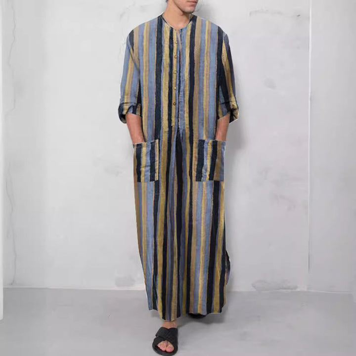 Herren nan lockerer Kaftan aus Leinenmischung mit Knopfleiste und aufgesetzten Taschen Drune