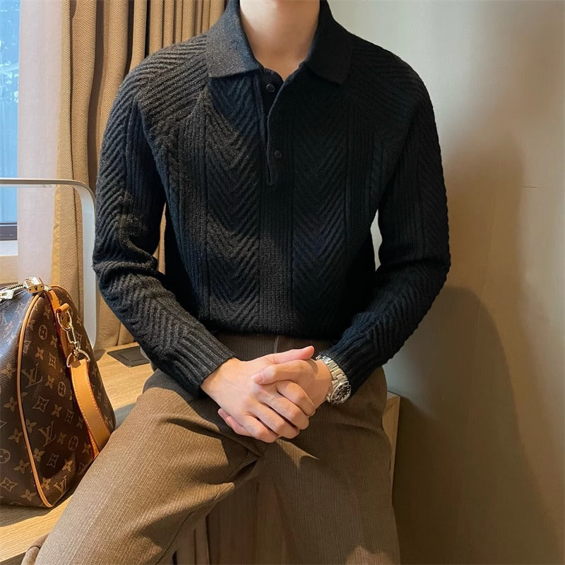 Herren Modischer Strickpullover mit strukturiertem V-Ausschnitt Drune