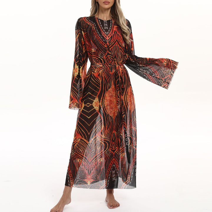 Damen Transparenter Strandkimono mit floralen Mustern Drune