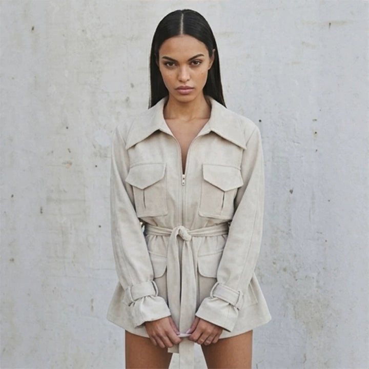 Damen Kurzjacke im Utility‑Shacket‑Stil mit Taillenzug Drune