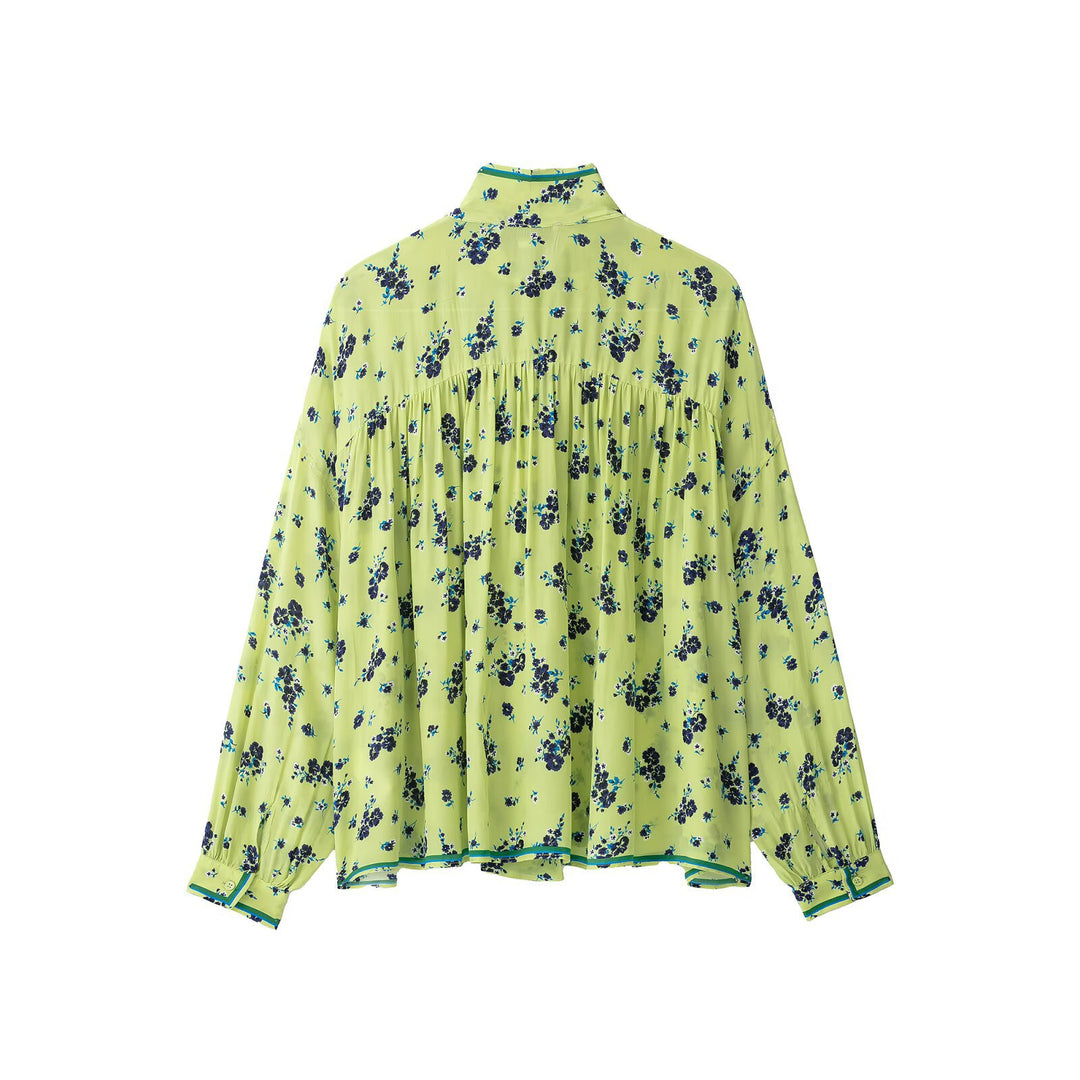 Damen Geblümte Chiffonbluse mit Schleifenkragen und Ballonärmeln Drune