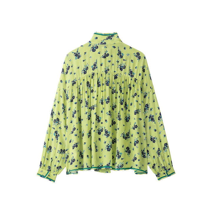 Damen Geblümte Chiffonbluse mit Schleifenkragen und Ballonärmeln Drune