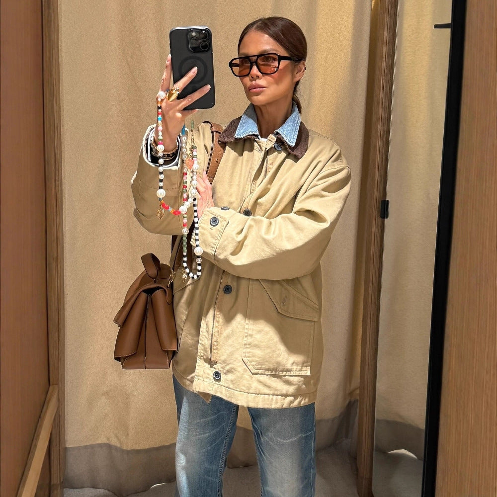 Damen nan kurze Utility-Fieldjacke mit Cordkragen, oversized Schnitt und aufgesetzten Klappentaschen Drune