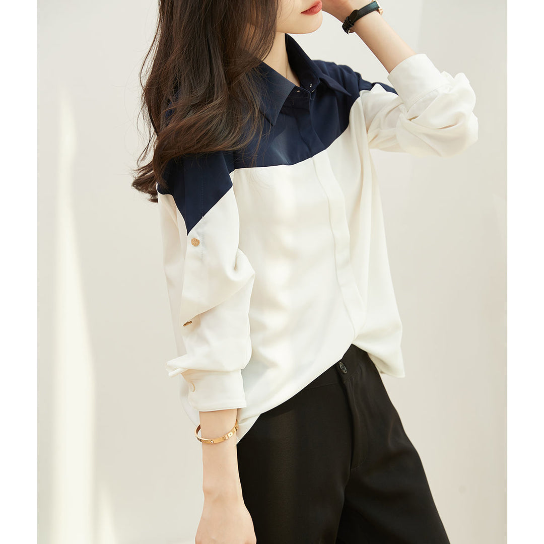 Damen elegantes Blusenshirt mit Farbblock-Design Drune