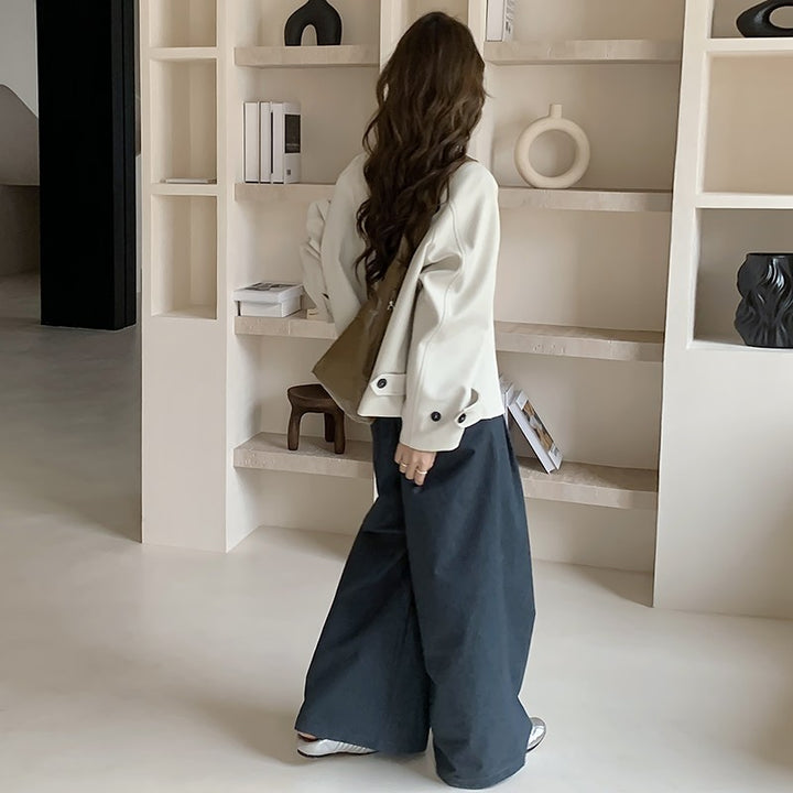 Damen Oversize Kurzjacke mit überschnittenen Schultern und großer Knopfleiste Drune