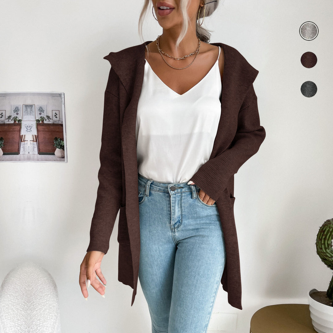 Damen Langer gerippter Cocoon-Cardigan aus leichtem Feinstrick mit Eingrifftaschen Drune