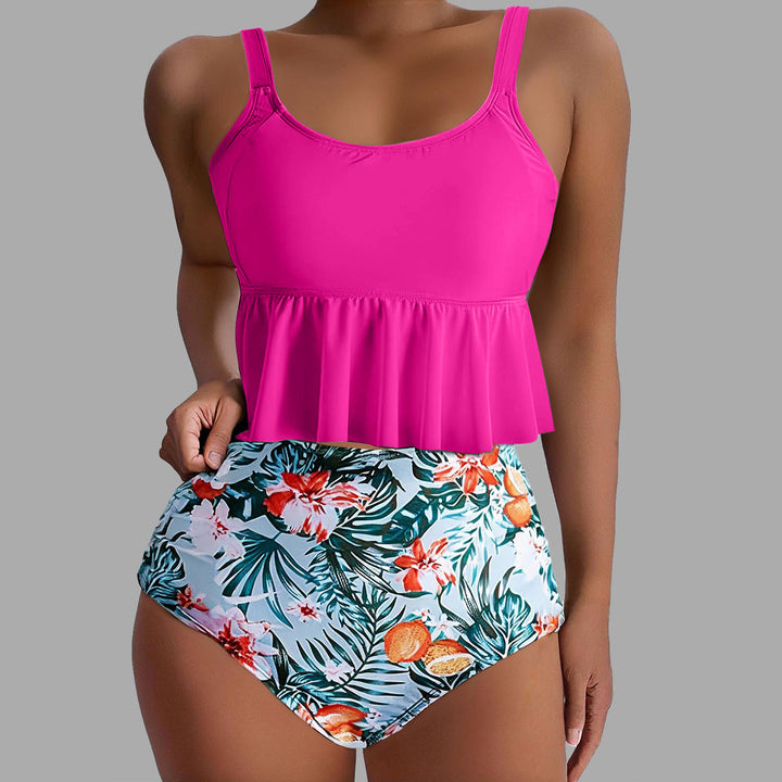 Damen Tankini-Set mit floralen Akzenten und Rüschen Drune