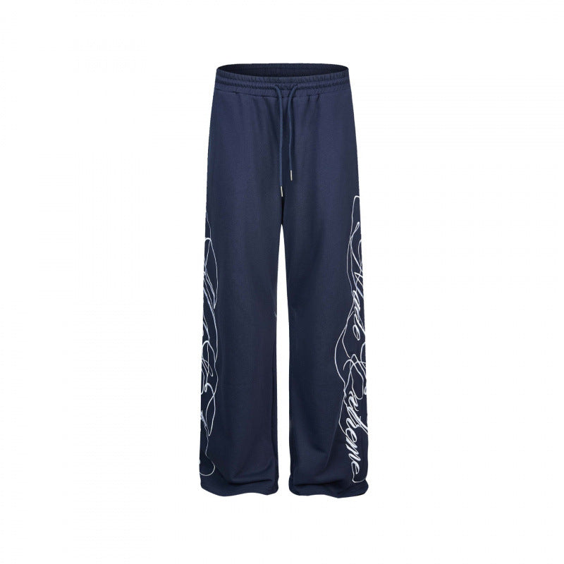 Damen Weite Jersey-Hose mit Kordelzug, seitlichem Line-Art Print und Relaxed-Fit Drune