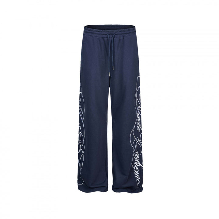 Damen Weite Jersey-Hose mit Kordelzug, seitlichem Line-Art Print und Relaxed-Fit Drune