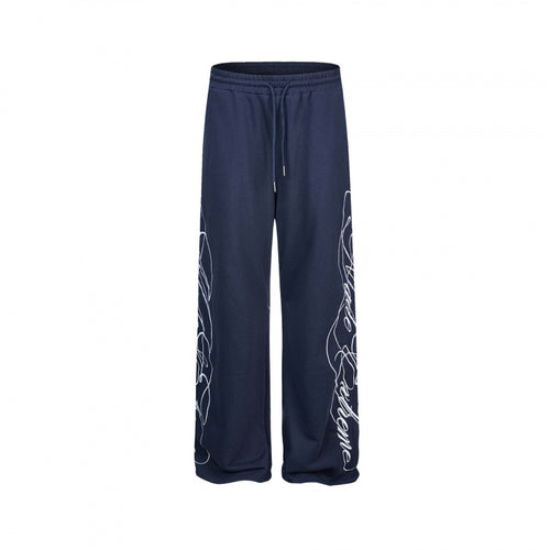 Damen Weite Jersey-Hose mit Kordelzug, seitlichem Line-Art Print und Relaxed-Fit Drune